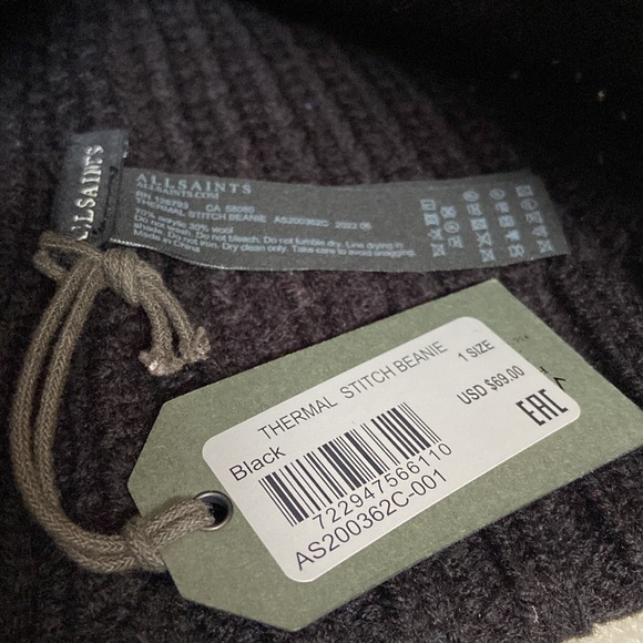 new allsaints thermal wool blend beanie / hat / cap / toque - Picture 6 of 6